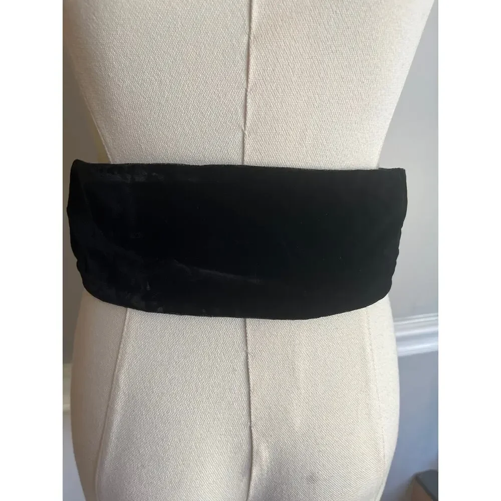 Vintage 80s Bow Belt Black Velvet Statement Size Small